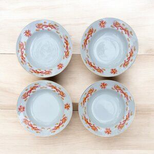 Set Of 4 Tatung Taiwan Porcelain Bowls With Gold Rim & Red Dragon Design 7" Diam